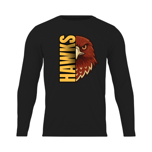 Black long-sleeve shirt with an eagle graphic and 'HAWKS' text on a white background